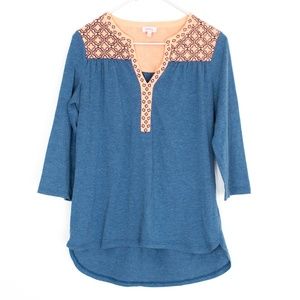 Pixley Tops - Pixley Orange Blue V Neck 3/4 Sleeve Tee Small AB Pixley Tops - Pixley Orange Blue V Neck 3/4 Sleeve Tee Small AB